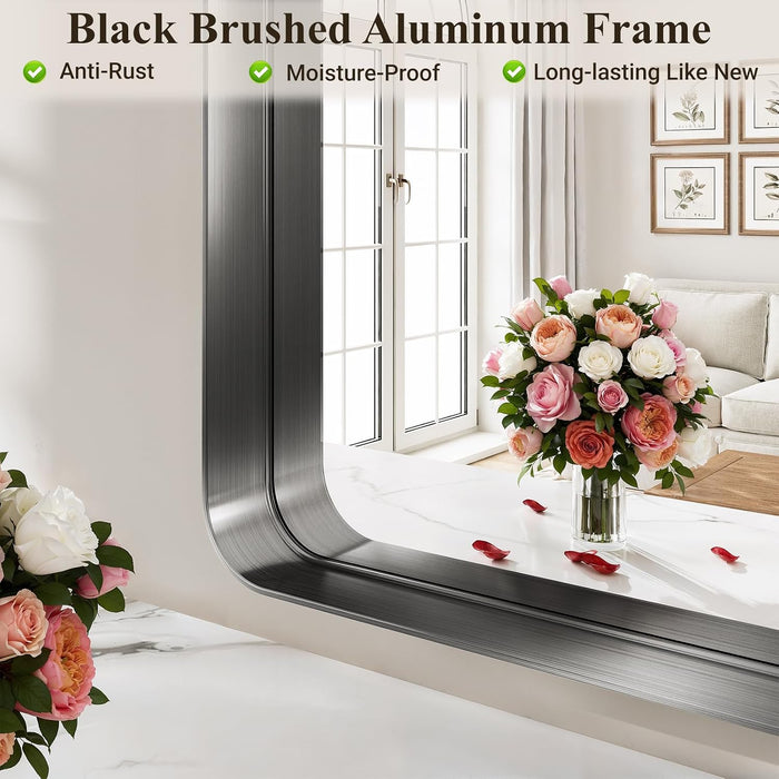 36"X30" Black Arched Mirror, Arched Wall Mirror with Metal Frame, Wall Mounted Large Arched Mirror for Living Room, Restroom, Entryway, Tempered Glass, Modern Home Decor