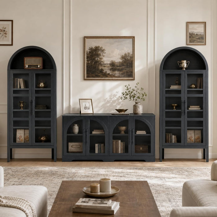 55" Sideboard Buffet Cabinet with Storage, Black