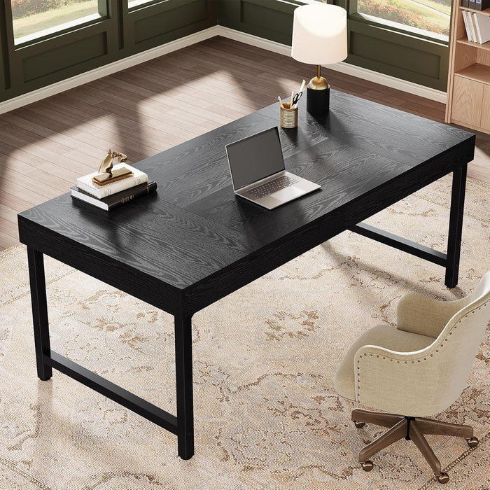 55" Industrial Executive Desk for Home Office, Rustic Simple Computer Laptop Desk with Strong Metal Legs, Study Writing Table Business Workstation, Small Conference Table Black
