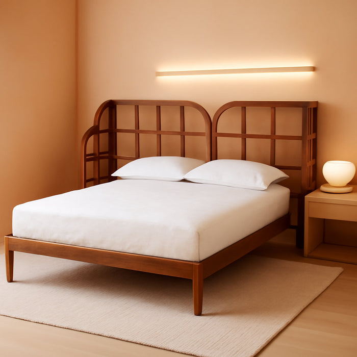 Cascadia Mid-Century Modern Walnut Brown Wood King Size Wingback Platform Bed