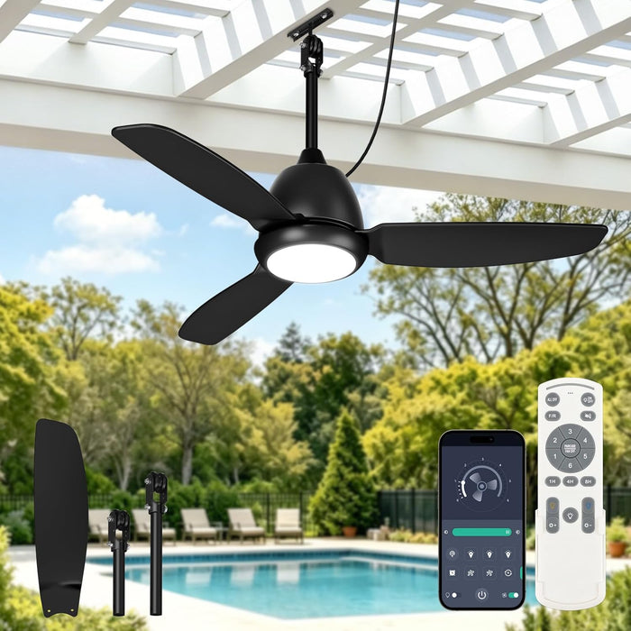 Outdoor Ceiling Fans with Light for Patios, 42In Weatherproof Plug in Ceiling Fan, 3CCT Dimmable Gazebo Fan Remote&App Control, Black Caged Ceiling Fan for Porch, Pergola,Canopy,Pavilion