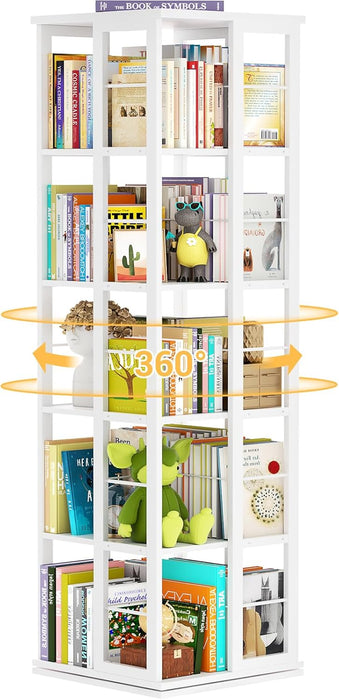 White 360 Degree Rotating Corner Bookshelf Display