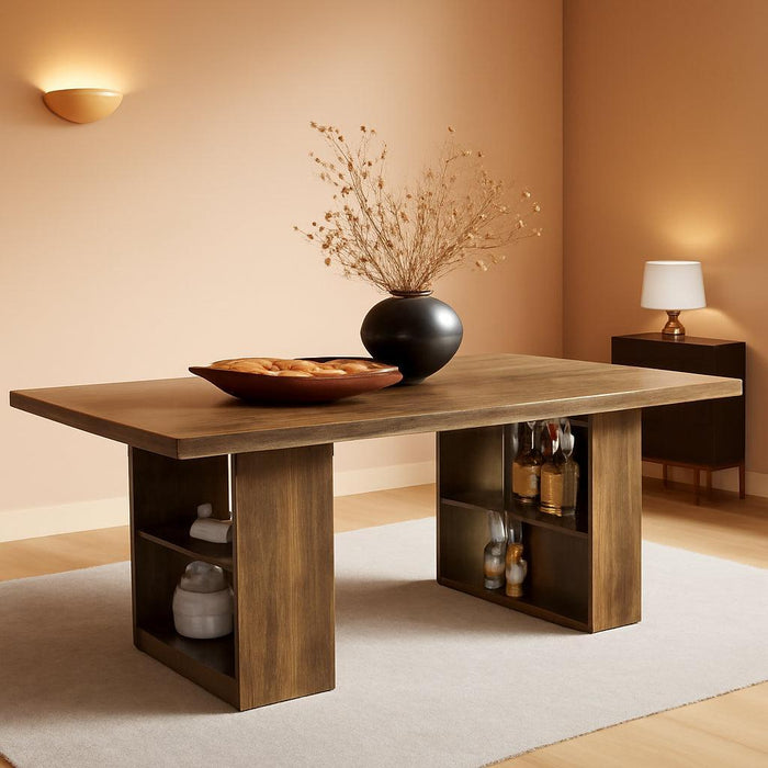 63-Inch Dining Table for 6-8, 4 Shelves Kitchen Table, Large Modern Rectangle Dining Room Furniture, for Living Room (1, Brown)