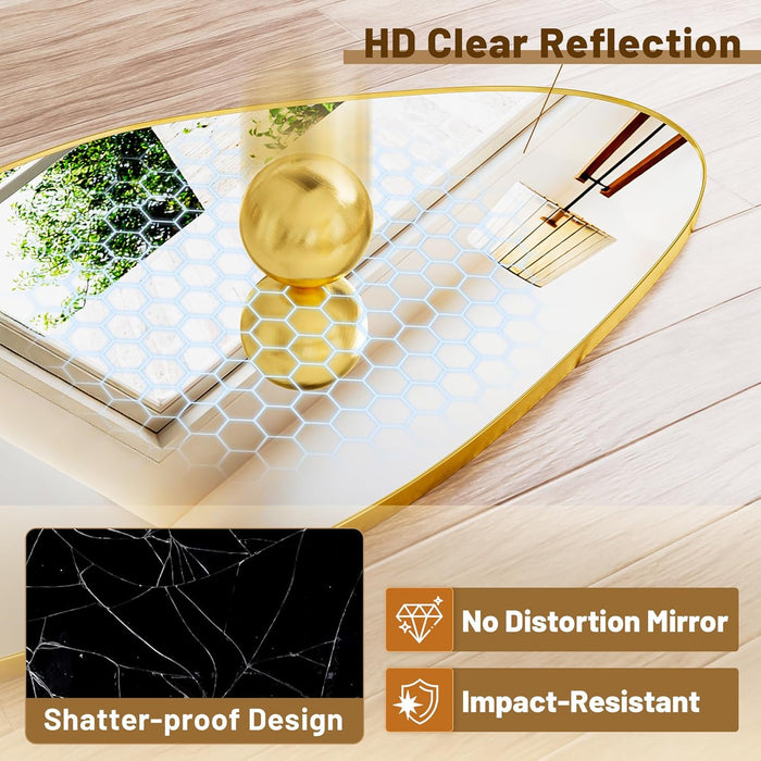 Full Length Mirror, 68"X26" Floor Mirror with Stand, Standing Hanging Leaning Irregular Mirrors for Bedroom Living Room Entryway, Wavy Shaped, Golden
