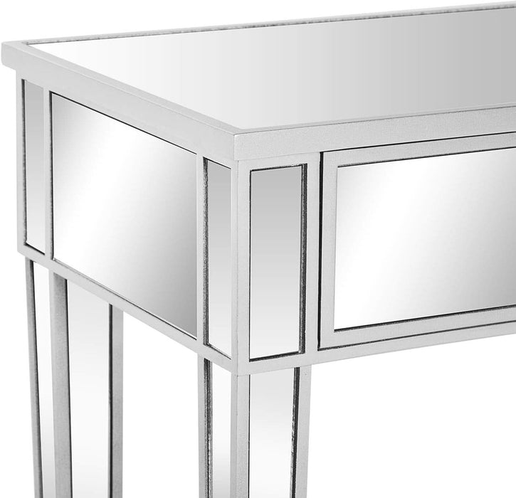 42" Silver Mirrored Vanity Desk, Makeup Table with 2 Drawers, Mirrored Console Table, Mirror Desk with Drawers, Mirror Console Tables for Women Girls Entryway Home Office Writing Desk
