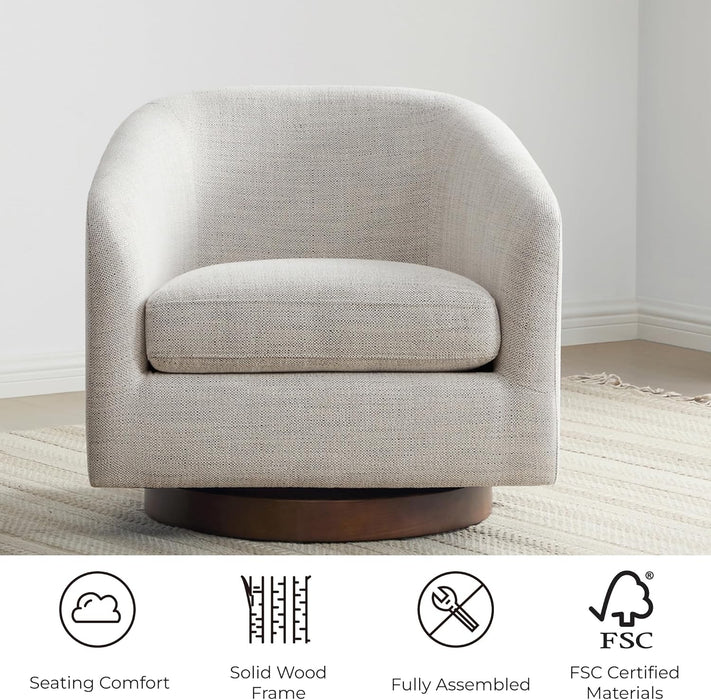 Swivel Accent Chair, FSC Certified Upholstered Fabric Barrel Chair for Living Room, Ivory