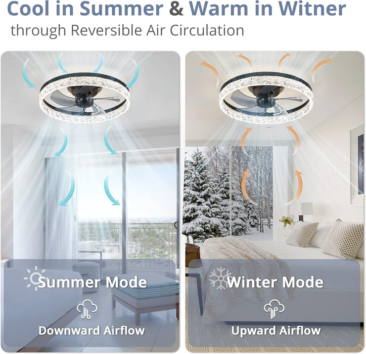 20" Modern Ceiling Fans with Lights and Remote, Dimmable Low Profile Ceiling Fan, Flush Mount Ceiling Fan, Stepless Color Temperature Change and 6 Speeds - Black