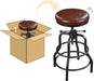 Industrial Bar Stool Vintage Counter Height Stool with round Faux Leather Seat Metal Stool Adjustable Kitchen Stool 21.5-28 Inch Tall Brown, 1PCS