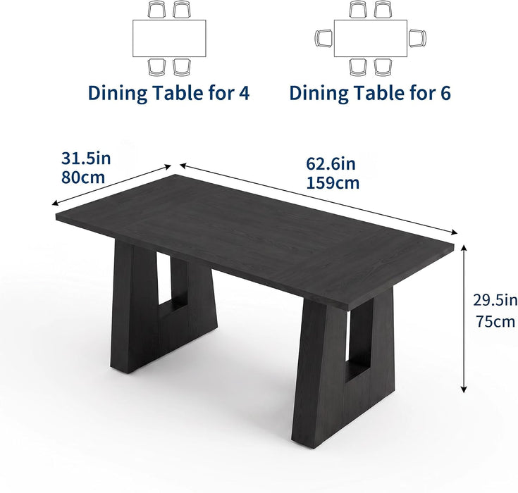 63" Dining Table for 4-6 People, Modern Kitchen Table, Black
