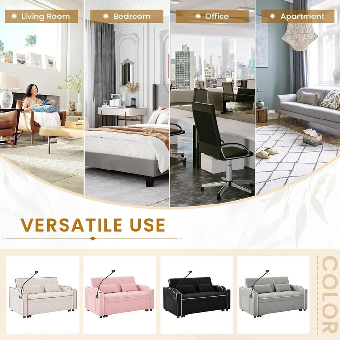 Black Velvet Luxe Sleeper Sofa Bed USBChargingPort