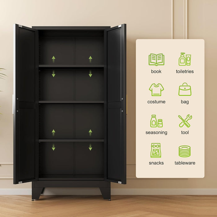 Black 61 Inch IndustrialGrade Pantry Cabinet Doors