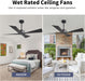 54" Wet Rated Outdoor Ceiling Fan without Lights, 4 ABS Plastic Blades, Reversible DC Motor, 6-Speed Remote Control, Waterproof Ceiling Fan No Lights for Patio Porch Gazebo Garage, Black