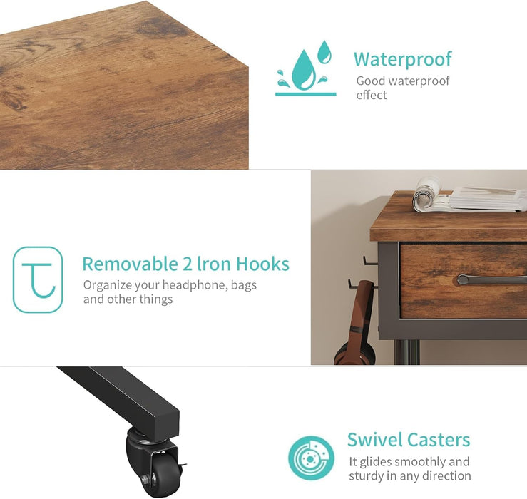 Rolling Height Adjustable Computer Desk With Drawers