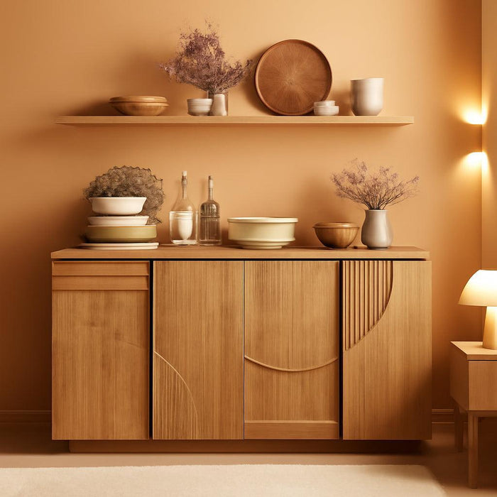 Sideboard Buffet Cabinet with Storage, 62 Inch Mid Century Modern Arched Wood Buffet Table, Versatile Credenza Console Table for Kitchen, Entryway, Dining Room, or Hallway