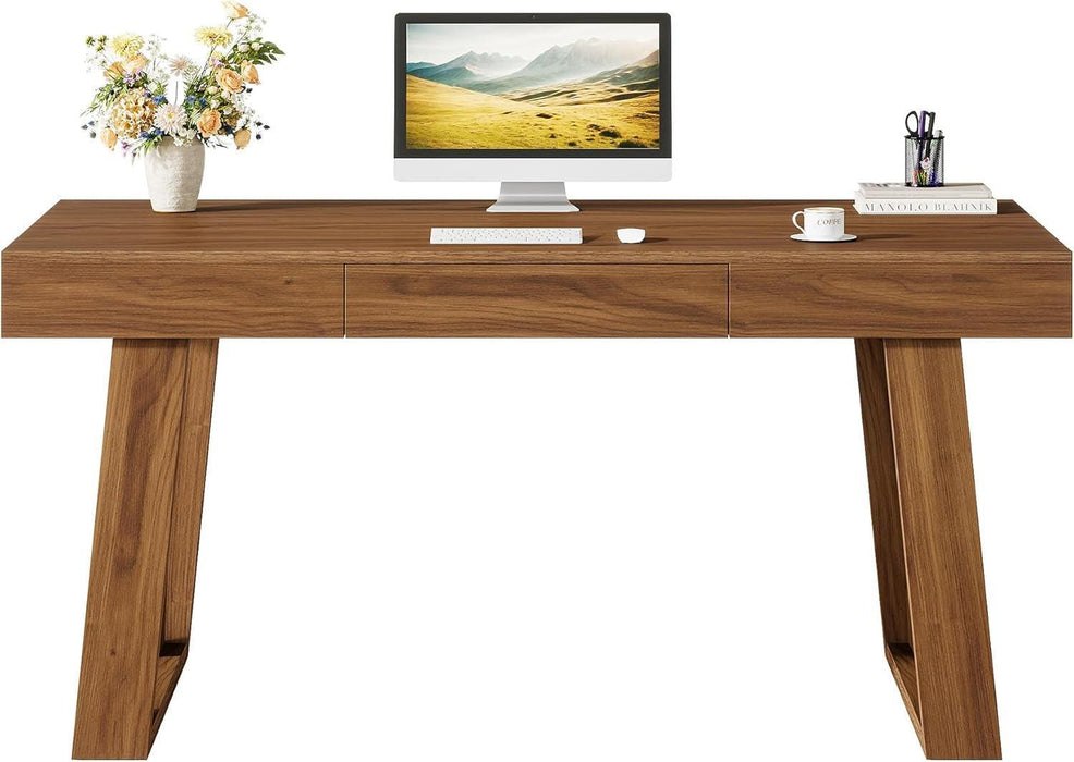 55 Inch Wide WalnutFinish Distressed Executive Desk