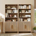 71" Modern Bookcase Set of 2 with Storage Cabinet & Fluted Doors | 6-Tier Bookshelf with 3 Adjustable Shelves, Wood Curved Display Cabinet for Living Room, Dining Room, Home Office, Natural
