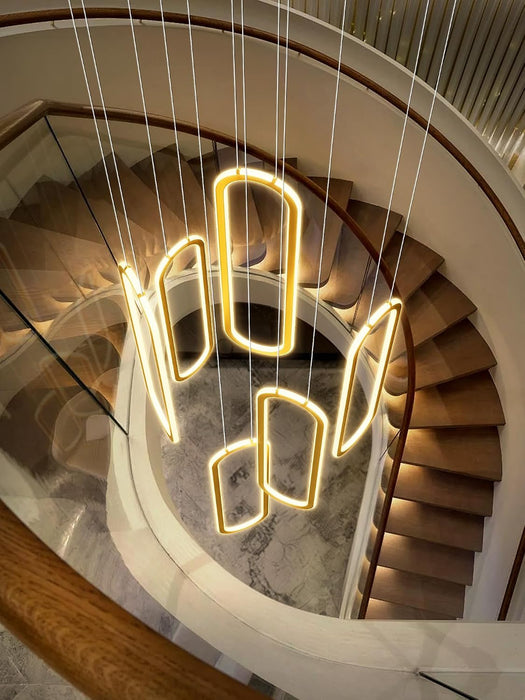 Modern Led 6 Ring Gold Chandeliers Foyer Chandeliers,Larger High Ceiling Chandelier for Living Room,Oval Ring Chandelier for Entryway Staircase