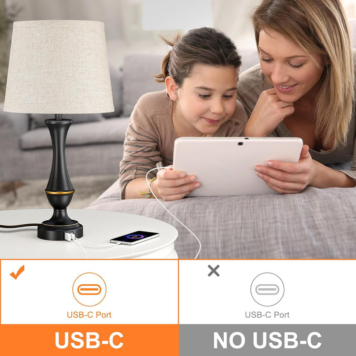 Touch Lamps for Nightstand, 3 Way Dimmable Lamps for Bedroom with USB C+A