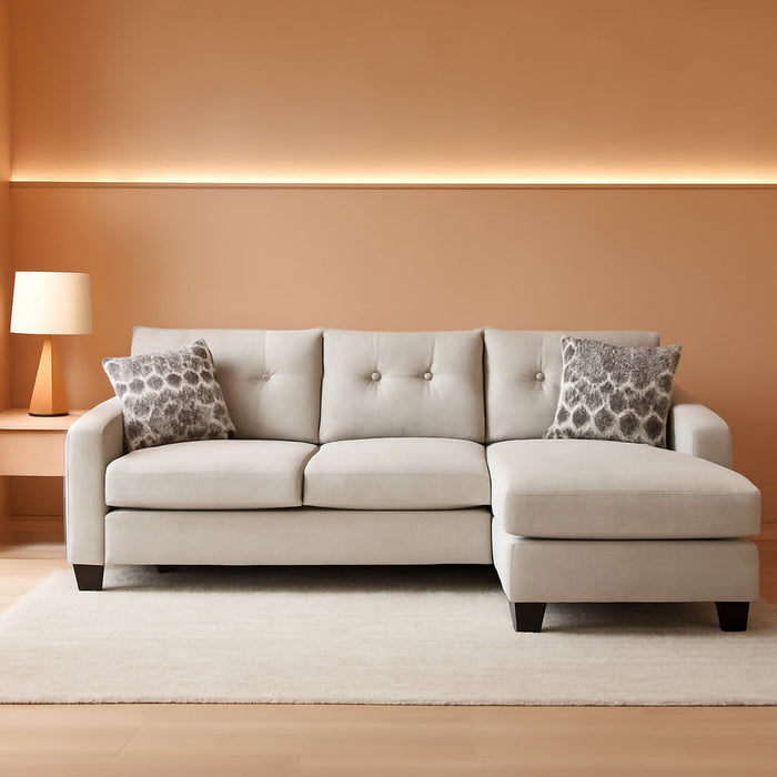 Beige Sleeper Sectional Featuring Chaise Memory Foam