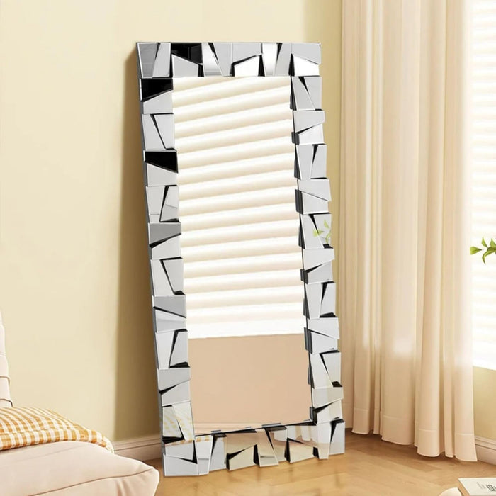 Full Length Floor Mirror, 31.5" X 63" Oversized Glam Rectangle Standing Mirror with 3D Silver Glass Frame for Bedroom, Dressing Room & Living Room