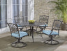 Traditions 5-Piece Rust Resistant Aluminum Patio Dining Set with Blue Cushions, Swivel Rockers and Aluminum round Dining Table, Outdoor Dining Set for 4