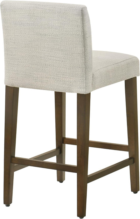 Counter Height Bar Stools Set of 3, 27" H Seat Height Upholstered Barstools, Fabric in Ivory
