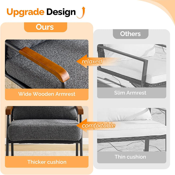 Contemporary Vintage Armchairs Linen Grey Wood Armrests