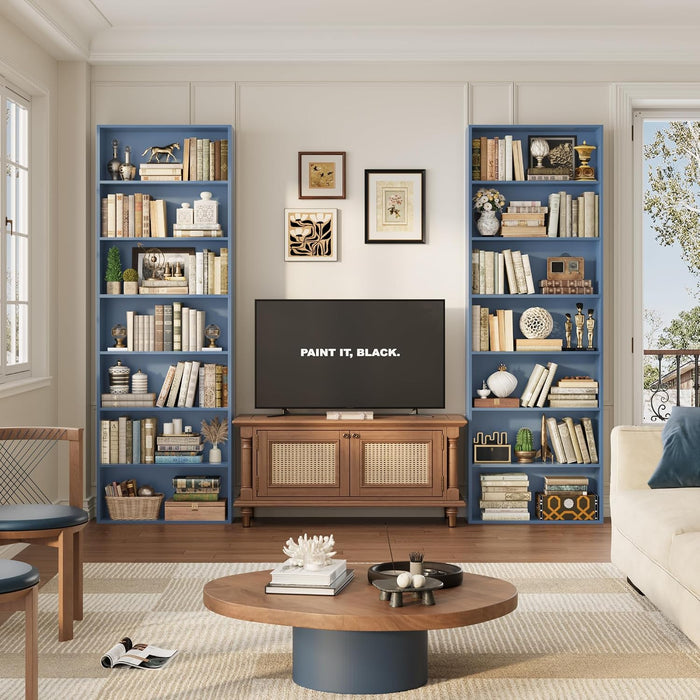 82" Tall Bookshelf Bookcase, 7-Tier Open Display Shelves, Blue