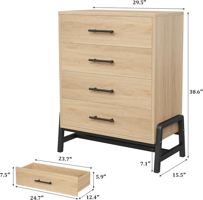 4 Dresser for Bedroom, 38.6 in Tall Dresser, Tall Drawer with Storage Freestanding, Wooden Closet Storage Chest for Living Room, Bedroom, Entryway, Natural Oak