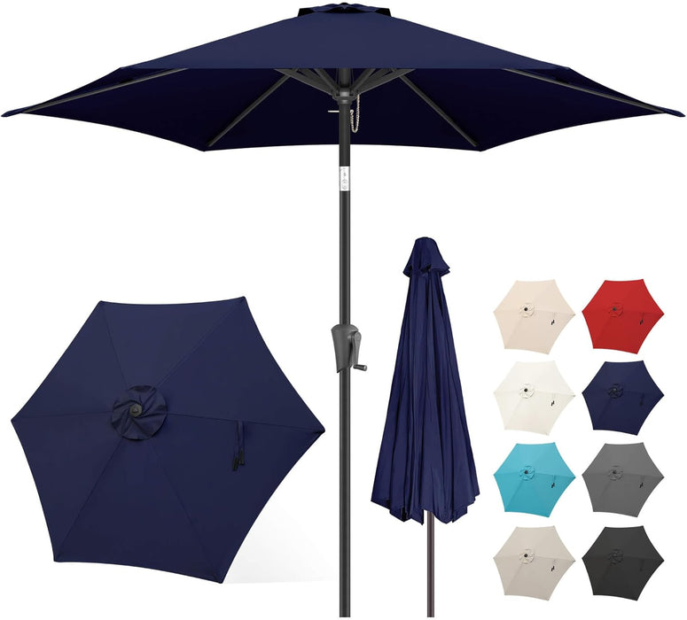 9Ft Patio Umbrella Outdoor - Table Umbrella with Push Button Tilt and Crank, UV Protection, 6 Sturdy Ribs, Market Umbrella for Garden, Deck, Backyard, Lawn, Pool and Beach(Navy Blue)