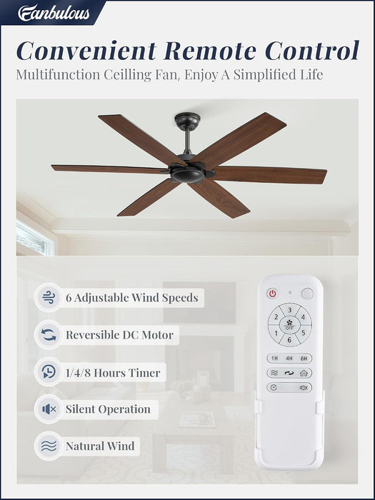 60 Inch Matte Black Ceiling Fan With Remote Included