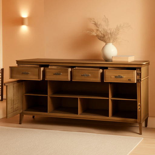 Sharlance Farmhouse 81" TV Stand for Tvs up to 93" with Adjustable Shelves and Wire Management, Light Brown