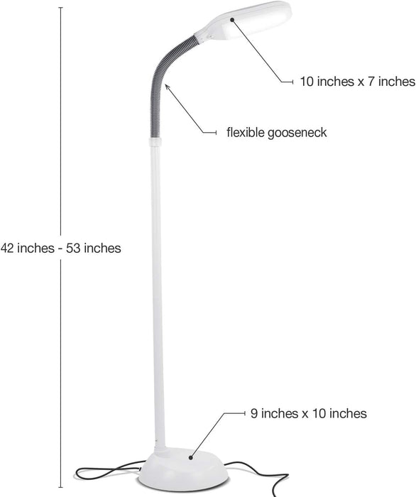 Litespan - Bright LED Floor Reading Lamp for over Chair Crafts and Reading, Estheticians' Light for Lash Extensions, Adjustable Standing Lamp for Living Room, Bedroom, Office - White
