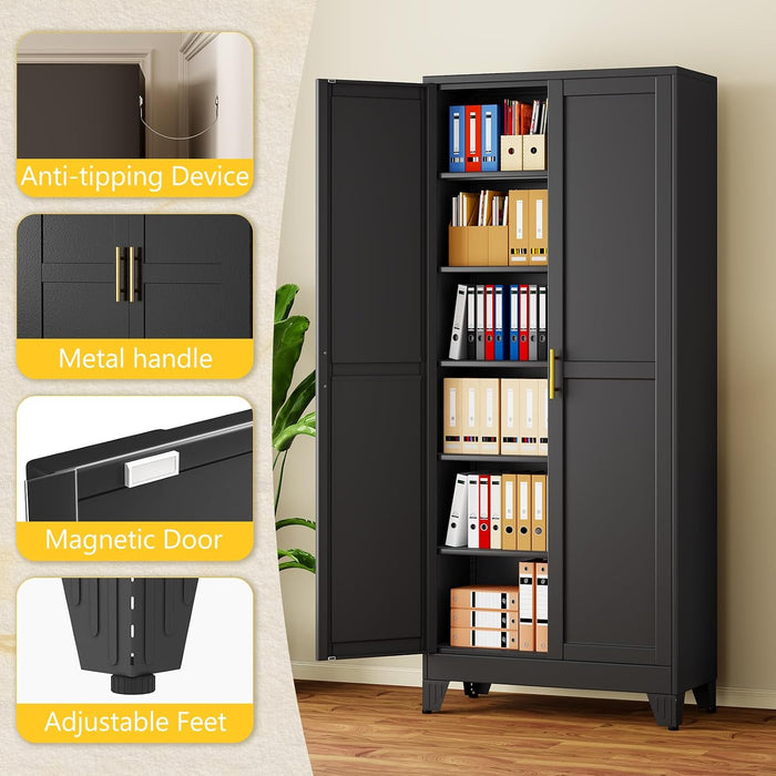 75 Inch IndustrialGrade BlackSteel Storage Cabinet Pro