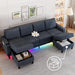 Sectional Couches for Living Room, 4 Seat Linen Sectional Sofa with Reversible Chaise Lounge/Storage Ottoman, U Shaped Couch with Smart Module-Wireless Charging/Usb/Type-C/Rgb Light (Blue)