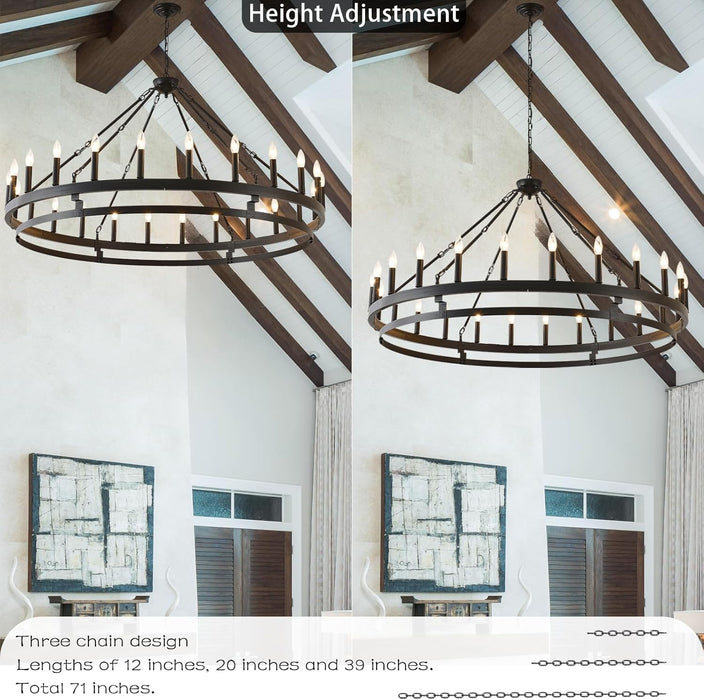 53Inch Black Wagon Wheel Chandelier Farmhouse Industrial
