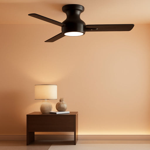 42 Inch Ceiling Fans with Light, Black Low Profile Ceiling Fan with Light, Remote Control, Flush Mount, Reversible, 6CCT, Dimmable, Noiseless, Modern Ceiling Fan for Bedroom, Indoor/Outdoor Use