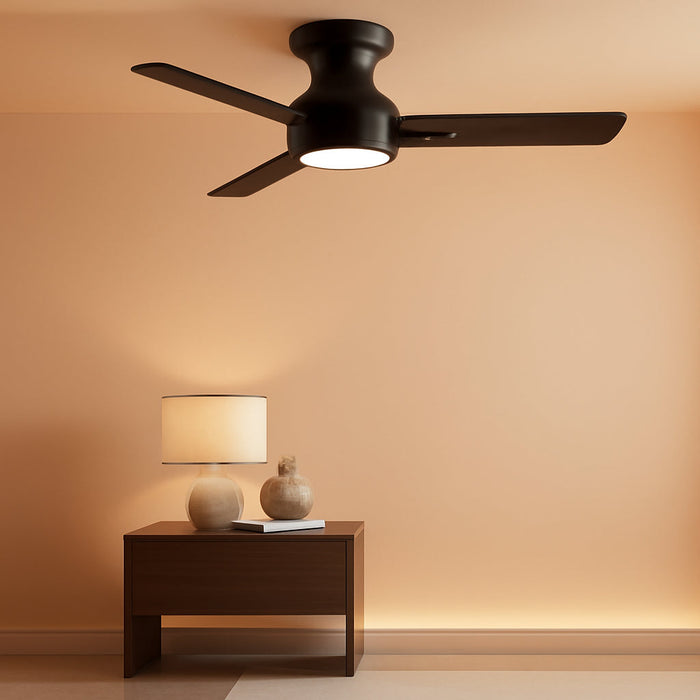 42 Inch Ceiling Fans with Light, Black Low Profile Ceiling Fan with Light, Remote Control, Flush Mount, Reversible, 6CCT, Dimmable, Noiseless, Modern Ceiling Fan for Bedroom, Indoor/Outdoor Use