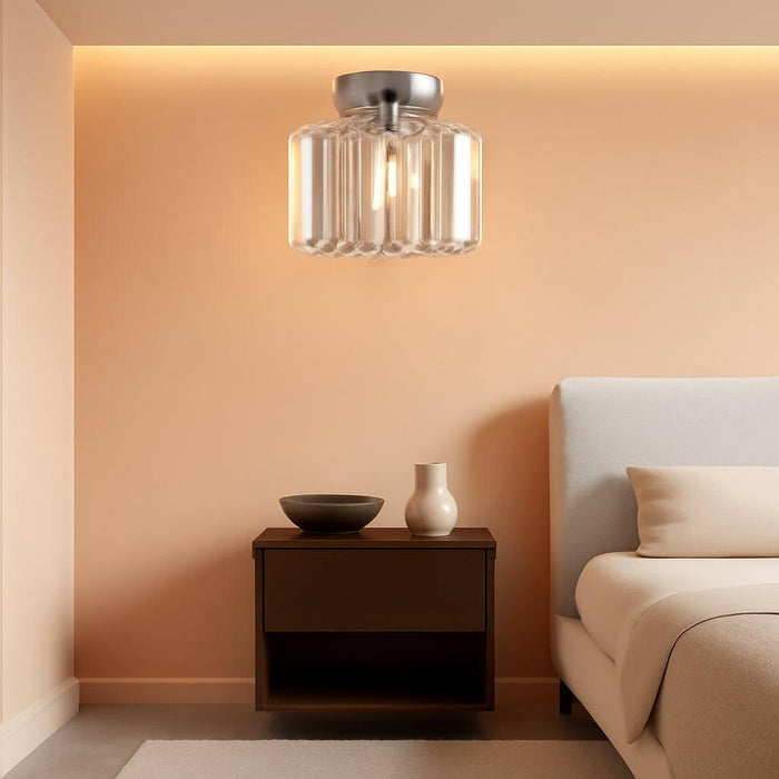 Semi Flush Mount Modern Chandelier, Crystal Ceiling Light Fixture, Small Close to Ceiling Light for Living Room, Bedroom, Hallway, Bathroom, Kitchen, Entryway (Silver)