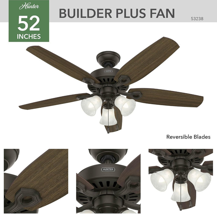 52 Inch Indoor Ceiling Fan With Brushed Bronze Shading