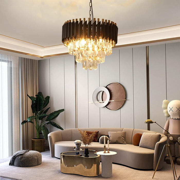 Gold FifteenPointSevenInch 3Tier Crystal Chandelier Lighting Fixture