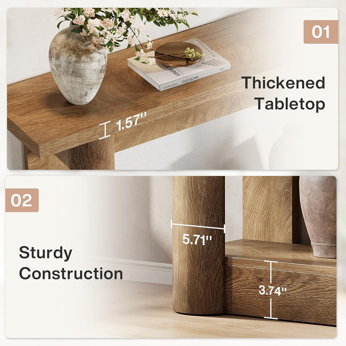 63-Inch Farmhouse Console Table, 2-Tier Storage Sofa Table behind the Couch, Narrow Long Entryway Furniture for Home Hallway, Entrance, Living Room, Brown
