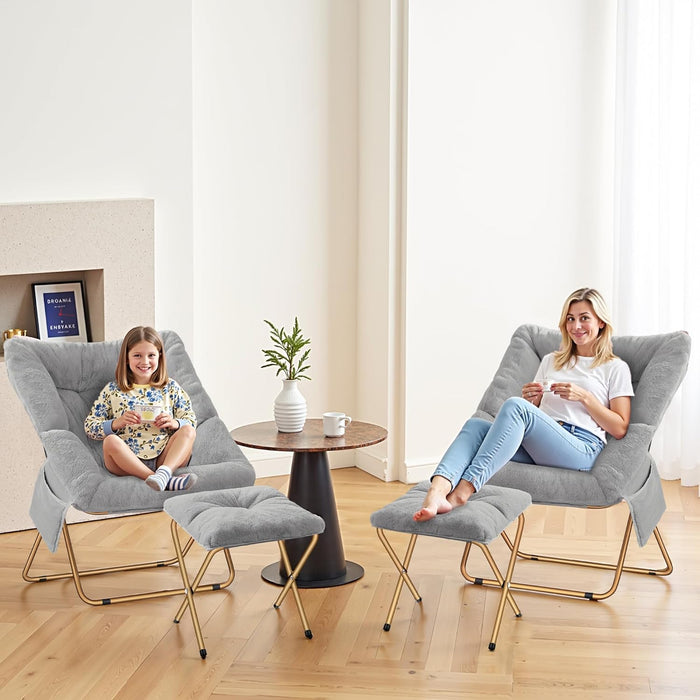 Comfy Saucer Chair, Foldable Living Room Chairs, Soft Faux Fur Lounge Chair for Bedroom, Reading Chairs for Adults, Kids, X-Large (Grey)
