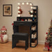 Makeup Vanity with Chair, Small Vanity Desk with Mirror and Lights 3 Colors, Girls Vanity Set with Power Outlet, Compact Vanity Table for Small Space, Black