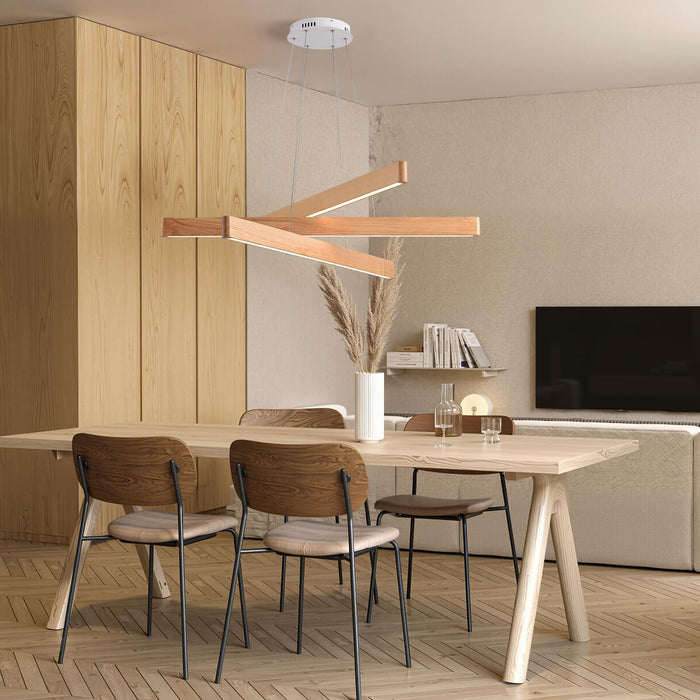 Handcrafted Premium Solid Ash Wood ThreeLight Pendant