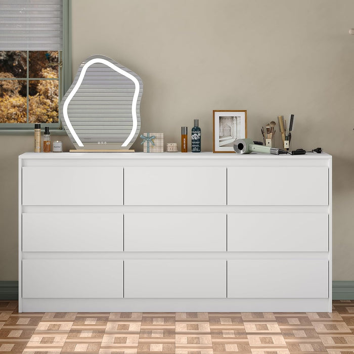 Modern 9 Large Storage Drawers Dresser for Clothes Organizer, White Modern Chest of Drawers for Closet, 60" Long Drawer Organizer Cabinet for Bedroom,Living Room,Entryway,Hallway