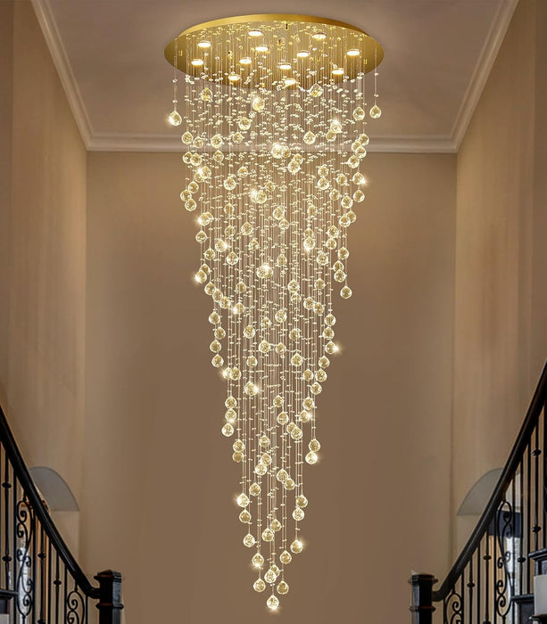 98'' Modern Crystal Chandelier for Entryway Raindrop Chandeliers LED Dimmable High Ceiling Flush Mount Light Fixtures for Staircaes Hallway Foyer Living Room LED Bulbs Included Gold