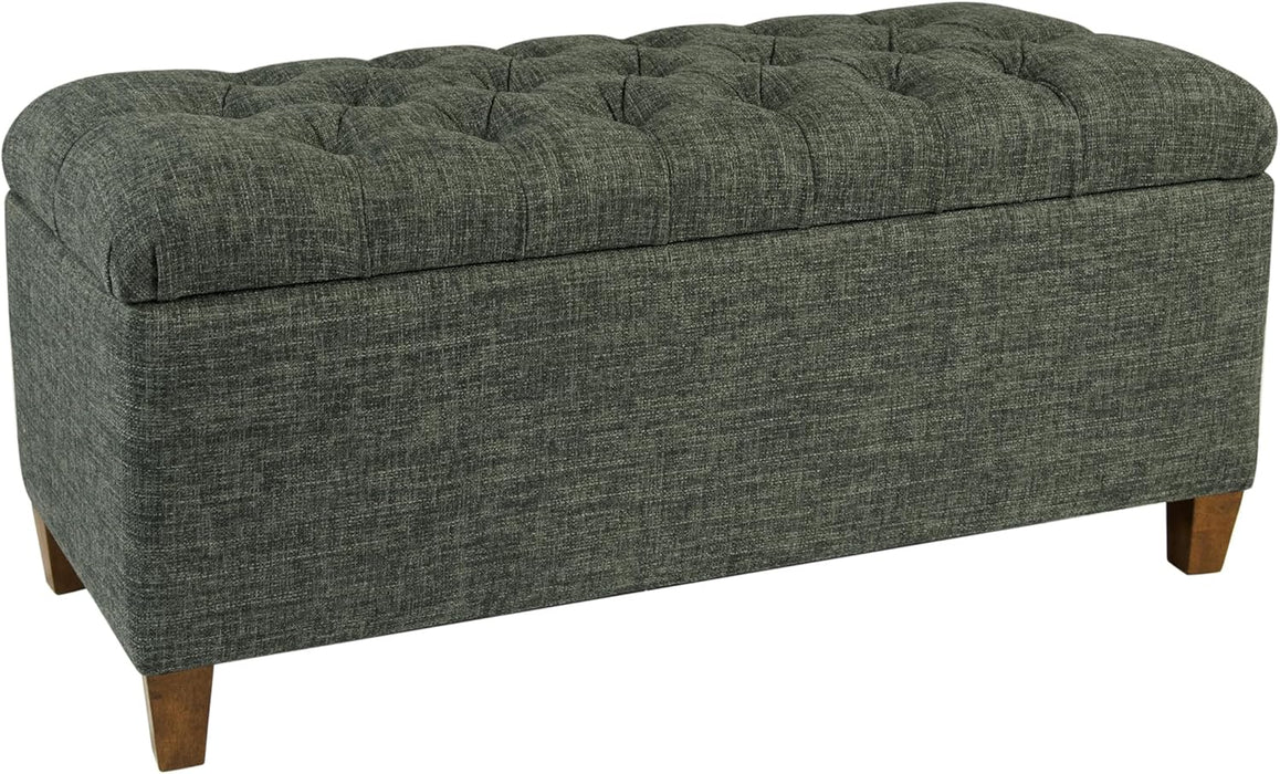 Home Decor Tufted Ainsley Button Storage Ottoman Bench with Hinged Lid Ottoman Bench with Storage for Living Room & Bedroom, Green Clover Fabric