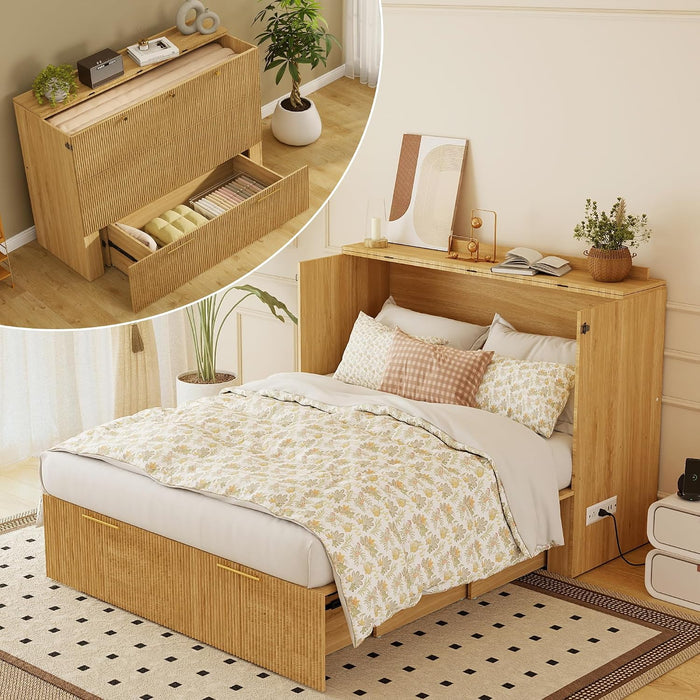 Oakwood Murphy Bed Cabinet With Integrated Charging
