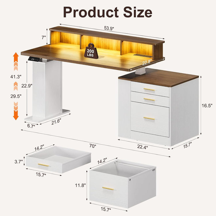 Electric Standing Desk with Drawers - 70" Adjustable Computer Desk